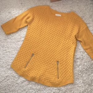 Dress Barn, Mustard Yellow tunic sweater, 3/4 sleeves, zipper detail, size L